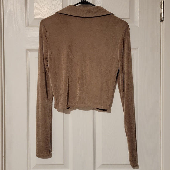 2/$4 Taupe button-up crop top - Picture 2 of 5